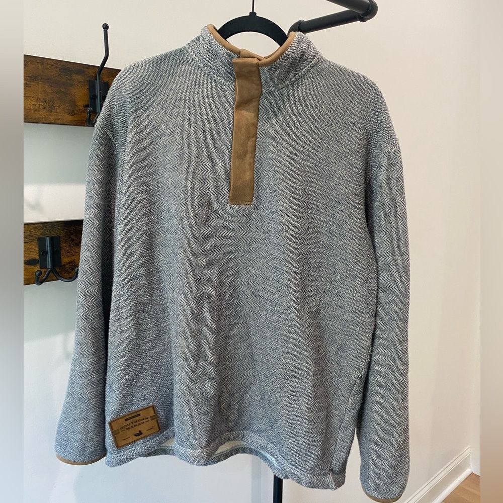 SOUTHERN MARSH | Men’s Large Gray/White T- Snap Pullover, Size Large